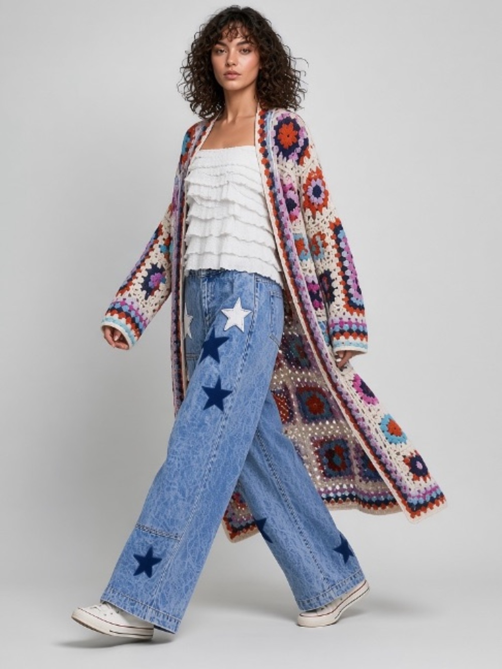 Crochet Cadigan Patchwork Boho Patchwork Cardigan Davi & Dani NWT